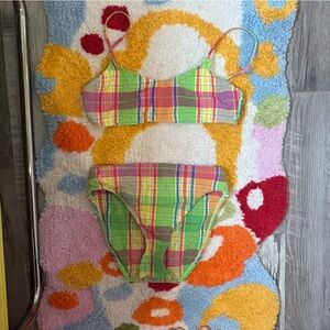 Vintage Ralph Lauren sport 1990/ Two-Piece Plaid rainbow Swim Set